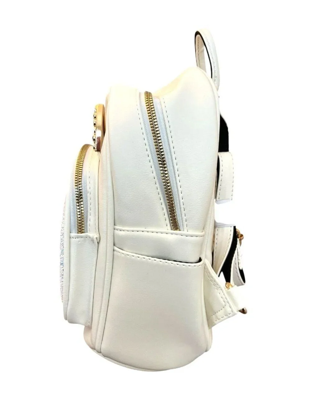 Mini Girls Backpack White Faux Leather Cat Sequin Ears Zip Shoulder Straps New